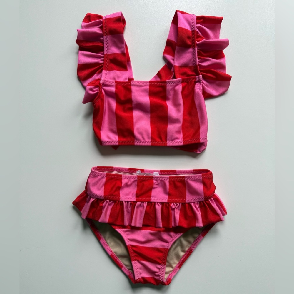 Nessi Byrd Girls May Sleeveless Two-Piece Bikini, Red - Size 2Y